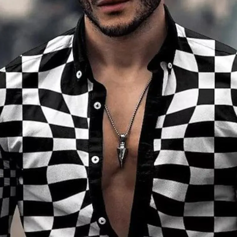 Men's Retro Casual Checkerboard Print Shirt 27990868TO sold by Manly product image thumbnail 3