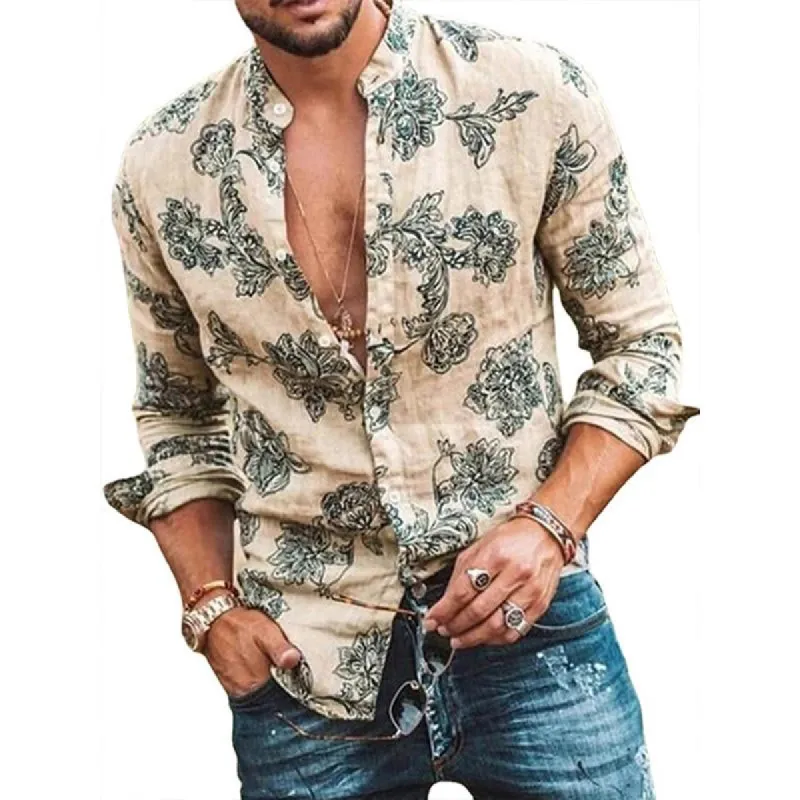 Men's Casual Printed Slim Long Sleeve Shirt 61966582M sold by Manly
