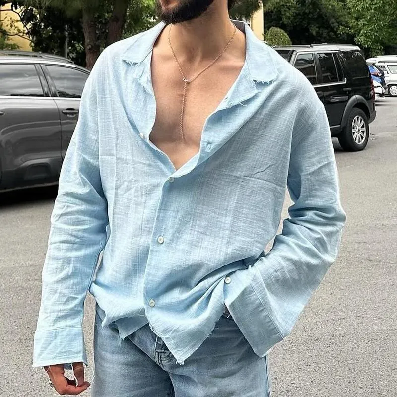 Men's Solid Cotton And Linen Loose Lapel Long Sleeve Shirt 01862358Z sold by Manly product image thumbnail 2