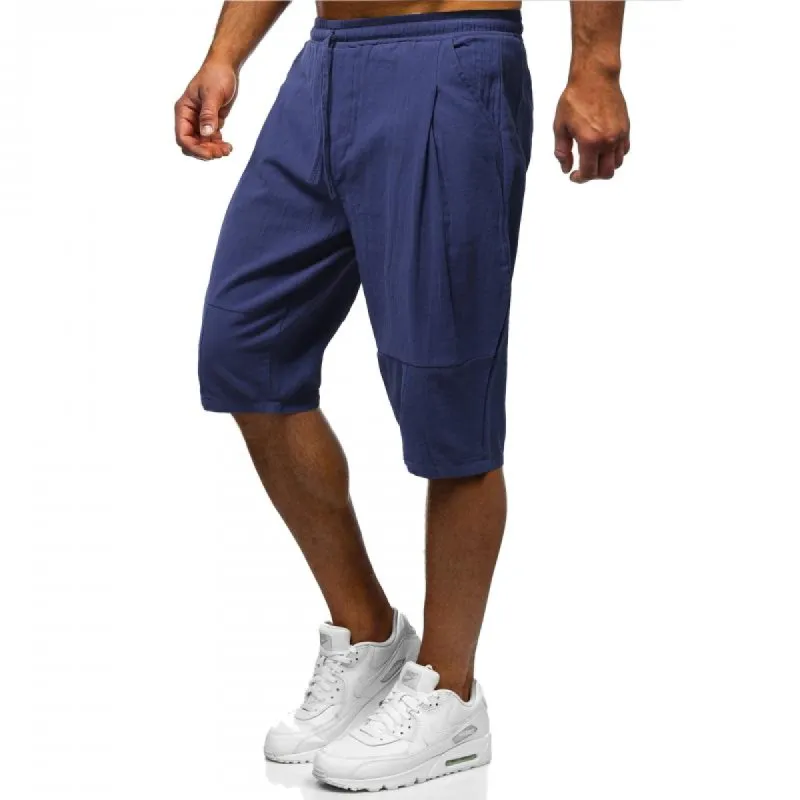 Men's Casual Solid Color Cotton Linen Patchwork Loose Straight Shorts 05083464M sold by Manly