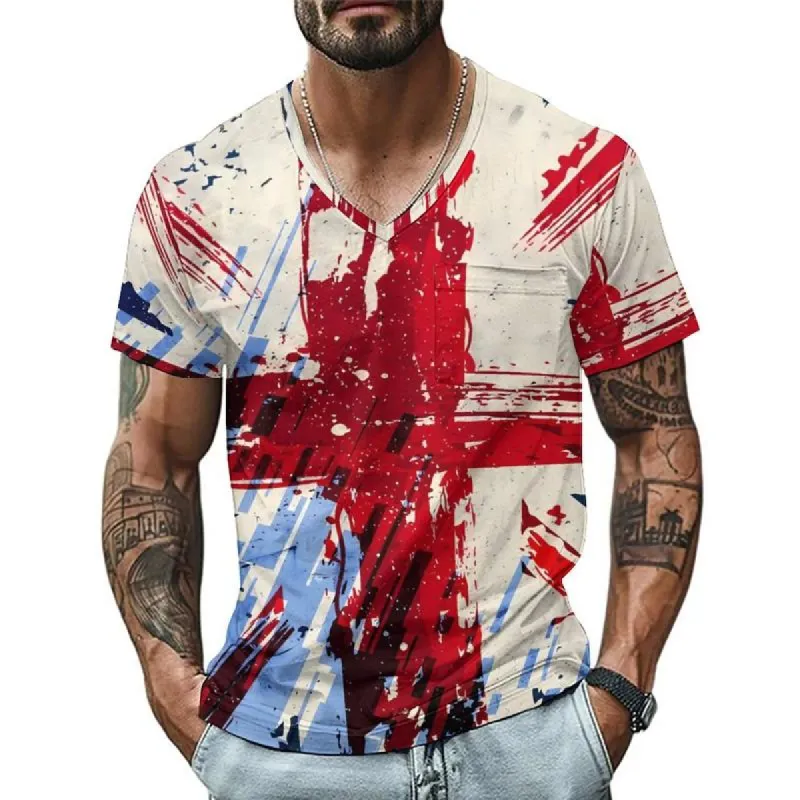 Men's V-neck Cross Graphic Print Casual Short Sleeve T-Shirt 39645238X made by Manly