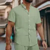 Men's Casual Solid Color Stand Up Collar Short Sleeved Shirt And Shorts Set 99504043Y sold by Manly
