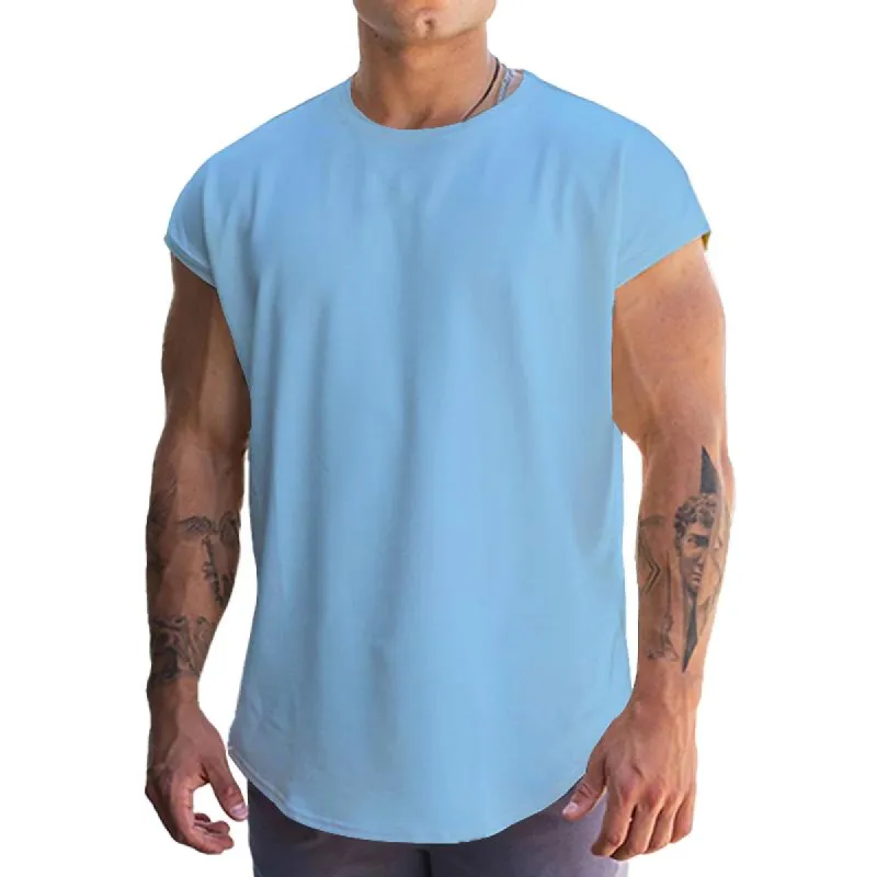 Men's Solid Loose Round Neck Half Sleeve Sports Fitness Tank Top 75829733Z sold by Manly