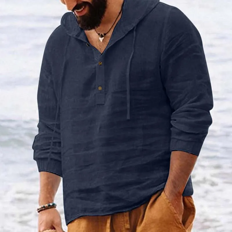 Men's Loose Solid Color Hooded Long Sleeve Shirt 67188289Y sold by Manly product image thumbnail 2