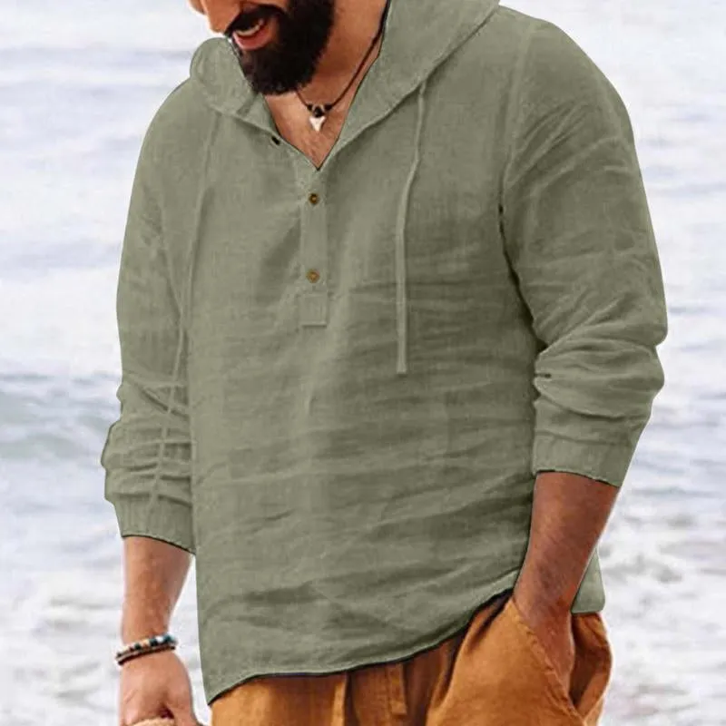 Men's Loose Solid Color Hooded Long Sleeve Shirt 67188289Y sold by Manly product image thumbnail 3