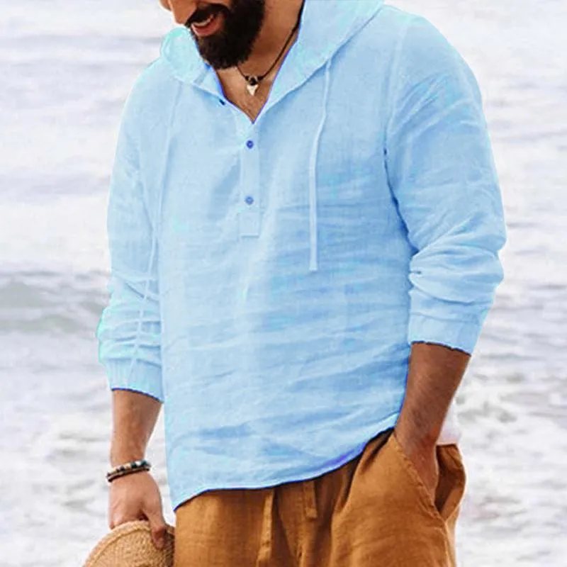 Men's Loose Solid Color Hooded Long Sleeve Shirt 67188289Y sold by Manly product image thumbnail 4