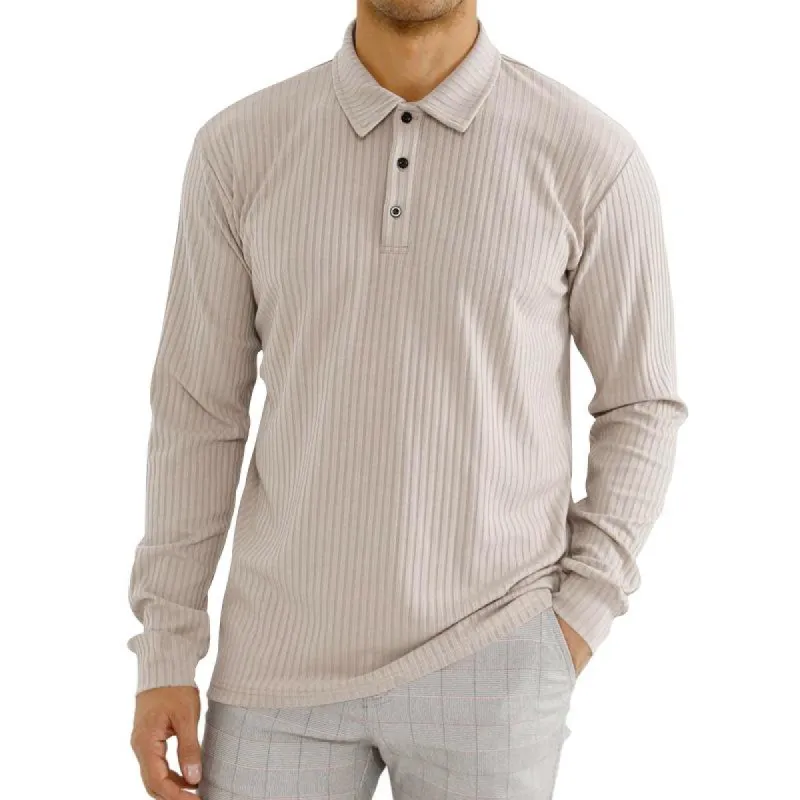 Men's Casual Solid Color Lapel Long Sleeve Polo Shirt 11523451M sold by Manly