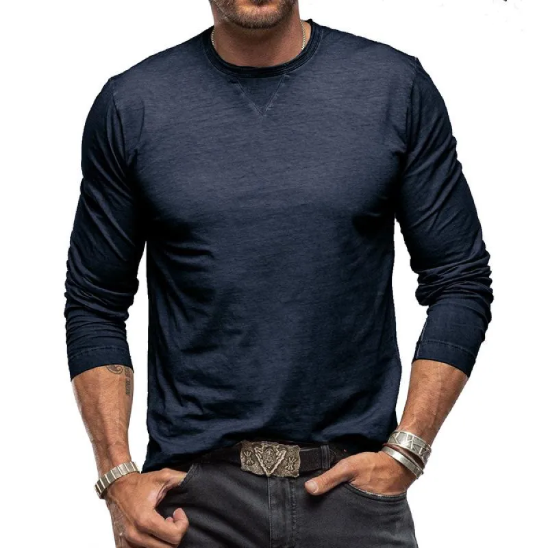 Men's Casual Solid Color Cotton Round Neck Long Sleeve T-Shirt 07432692M sold by Manly