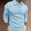 Men's Casual Striped Lapel Long Sleeve Button-Down Polo Shirt 17531195M sold by Manly