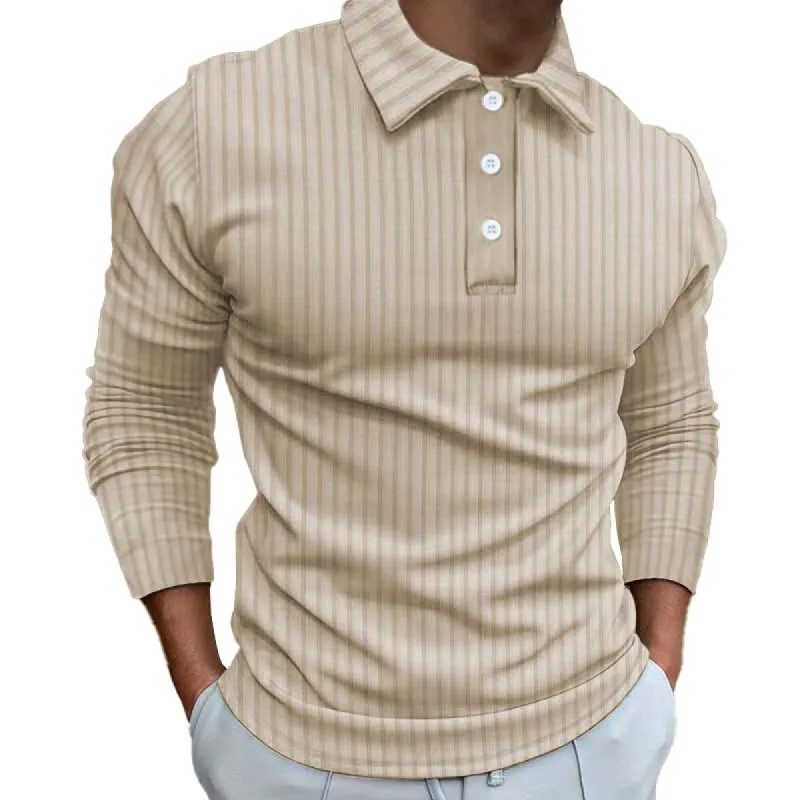 Men's Casual Striped Lapel Long Sleeve Button-Down Polo Shirt 17531195M sold by Manly