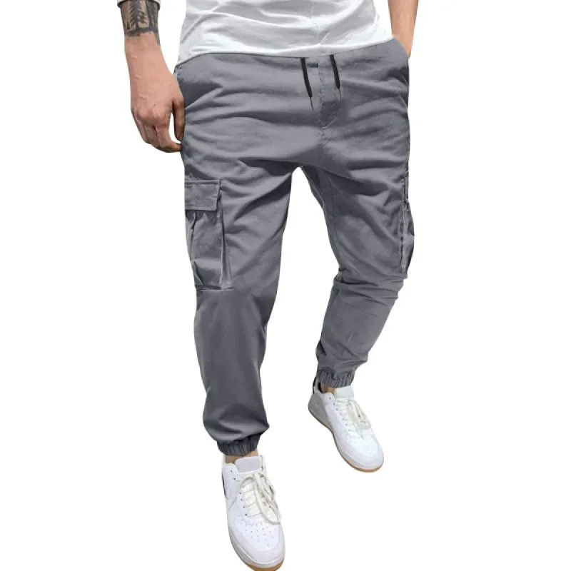 Men's Solid Loose Elastic Waist Multi-pocket Cargo Pants 41551659Z sold by Manly