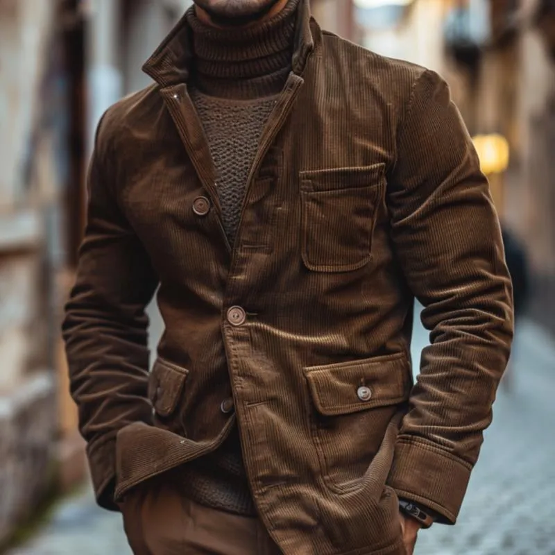 Men's Vintage Notched Lapel Corduroy Single-Breasted Slim Fit Blazer 92383221M sold by Manly product image thumbnail 3