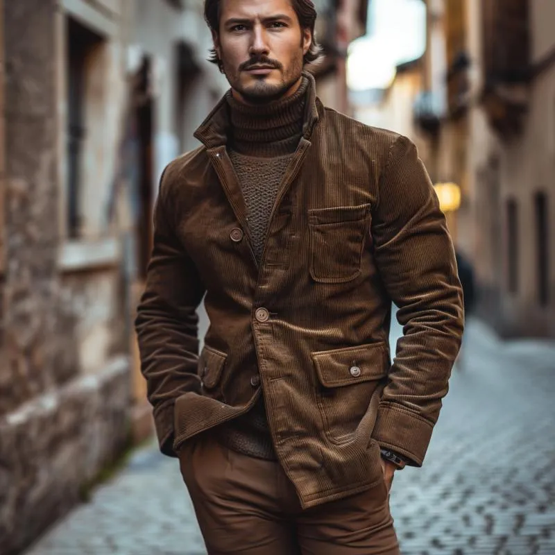 Men's Vintage Notched Lapel Corduroy Single-Breasted Slim Fit Blazer 92383221M sold by Manly product image thumbnail 2