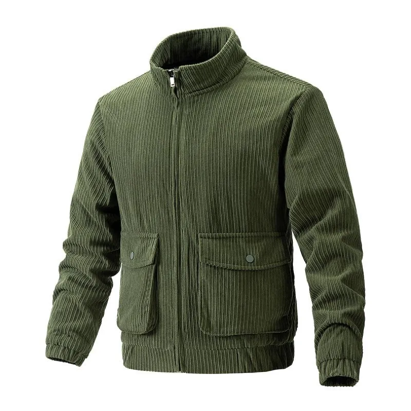 Men's Corduroy Solid Color Stand Collar Cargo Casual Jacket 08152342X sold by Manly