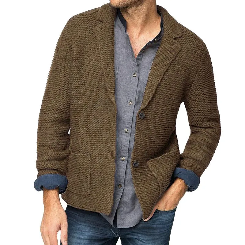 Men's Casual Lapel Long Sleeve Knit Cardigan 90618023M sold by Manly