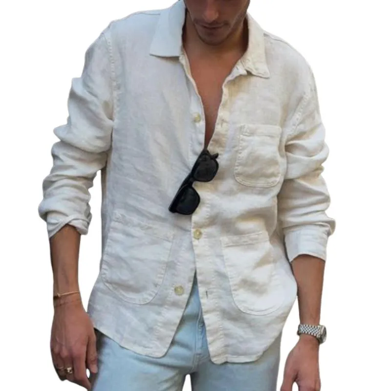 Men's Vintage Casual Pocket Long Sleeve Shirt 84721279TO sold by Manly