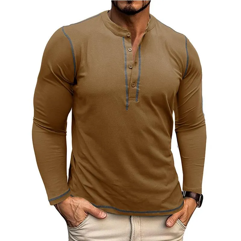 Men's Retro Contrast Henley Collar Slim Fit Long Sleeve T-Shirt 67427540M sold by Manly product image thumbnail 3