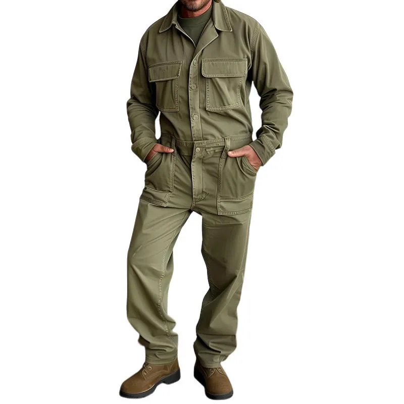 Men's Retro Casual Multi-Pocket Work Jumpsuit 16819868TO sold by Manly