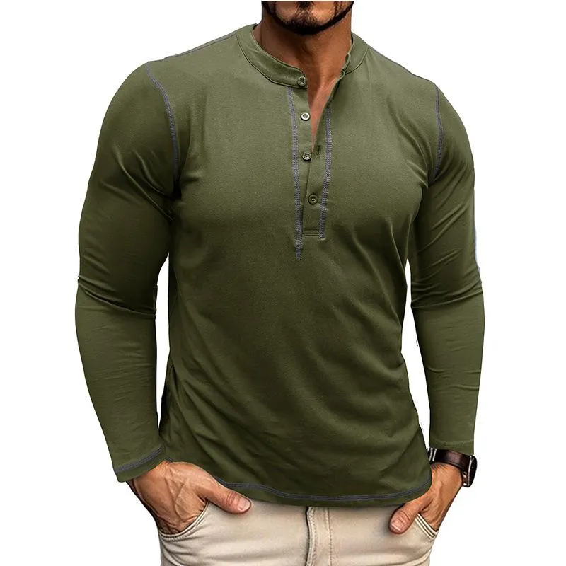 Men's Retro Contrast Henley Collar Slim Fit Long Sleeve T-Shirt 67427540M sold by Manly product image thumbnail 2