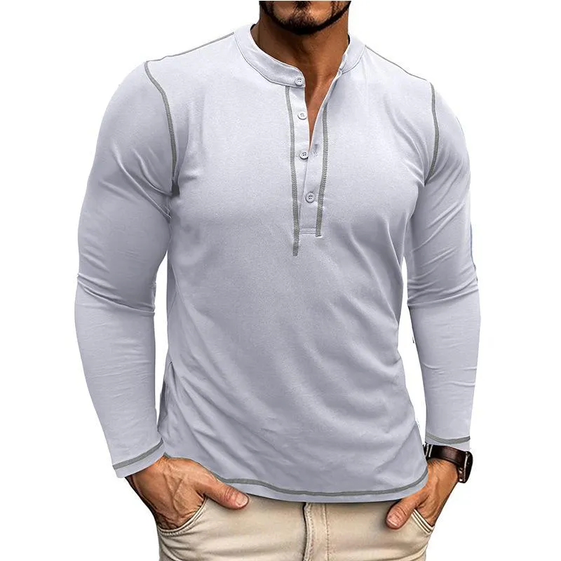 Men's Retro Contrast Henley Collar Slim Fit Long Sleeve T-Shirt 67427540M sold by Manly product image thumbnail 5