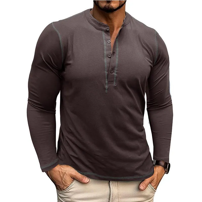 Men's Retro Contrast Henley Collar Slim Fit Long Sleeve T-Shirt 67427540M sold by Manly product image thumbnail 4