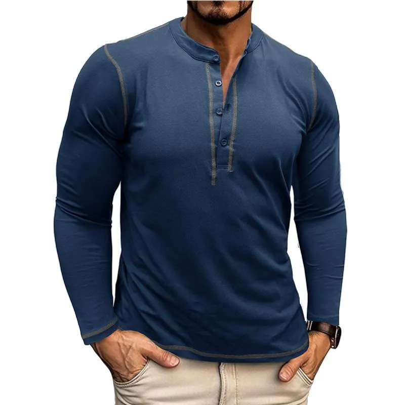 Men's Retro Contrast Henley Collar Slim Fit Long Sleeve T-Shirt 67427540M sold by Manly