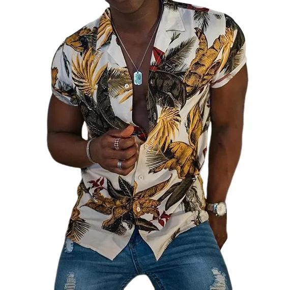 Men's Casual Floral Lapel Short-sleeved Shirt 34173879TO sold by Manly