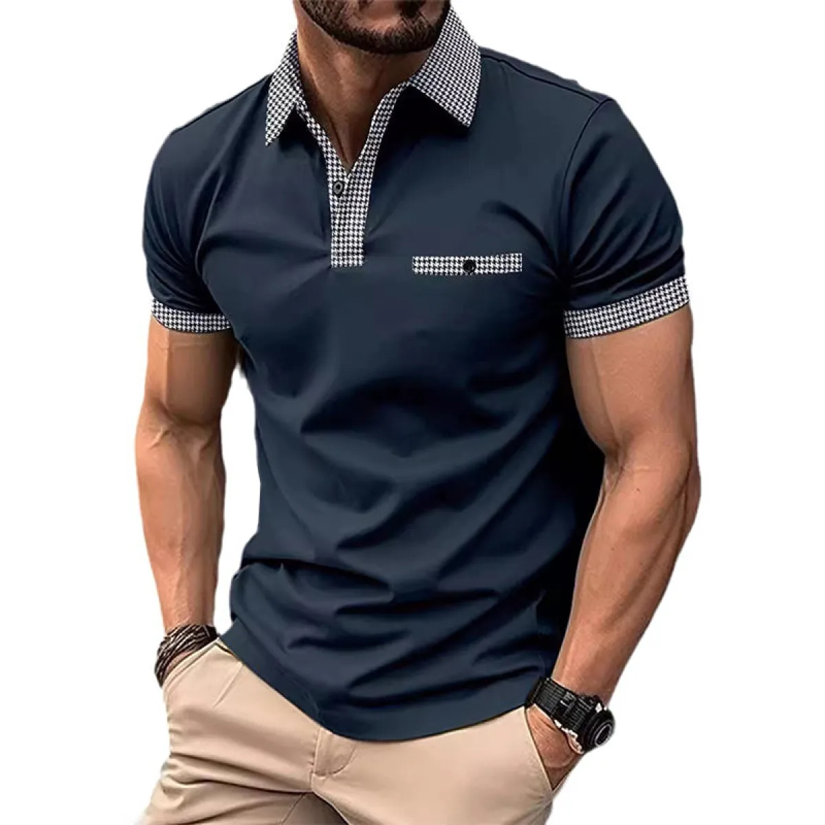 Men's Button Down Colorblock Sports Short Sleeve Polo Shirt 86428180X sold by Manly