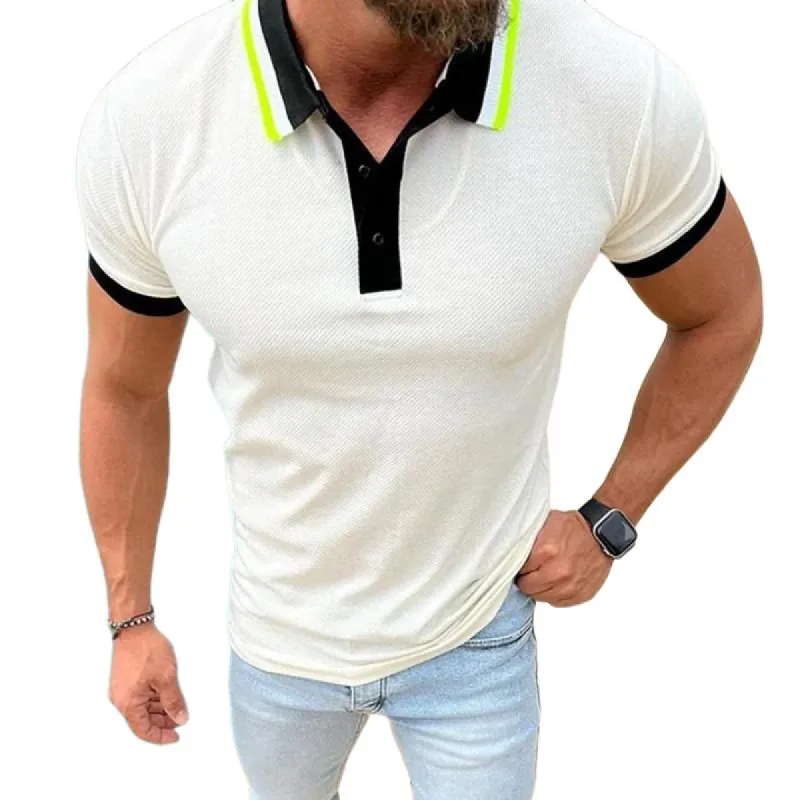 Men's Casual Striped Colorblock Polo Shirt 68336279TO sold by Manly
