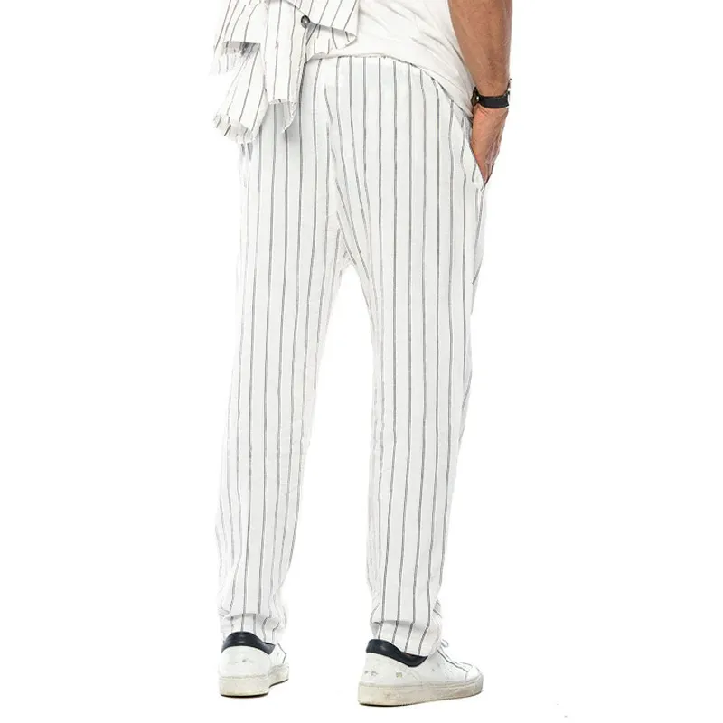 Men's Vertical Striped Cotton And Linen Straight Loose Trendy Casual Trousers 38653954Z sold by Manly product image thumbnail 4