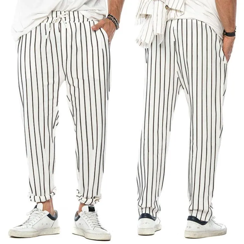 Men's Vertical Striped Cotton And Linen Straight Loose Trendy Casual Trousers 38653954Z sold by Manly product image thumbnail 5
