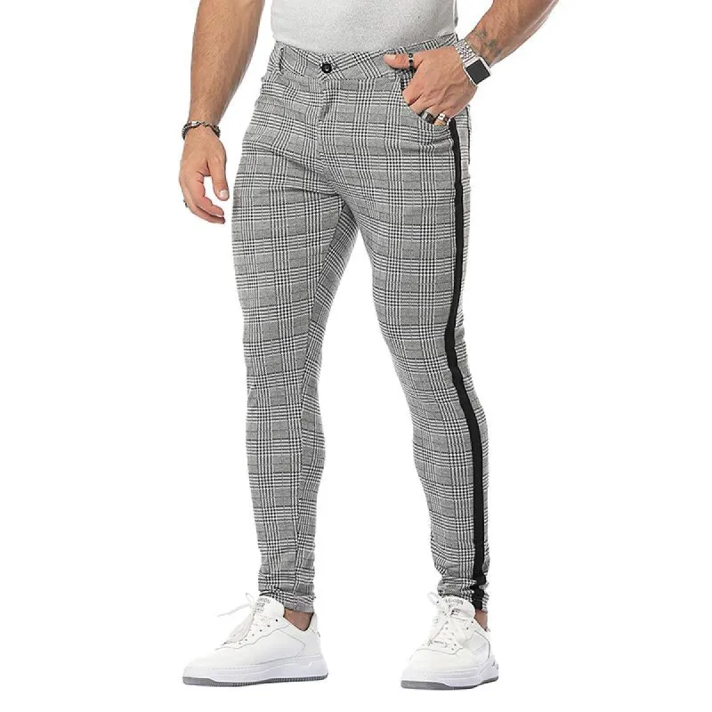 Men's Casual Plaid Stitching Pencil Trousers 86654549M sold by Manly