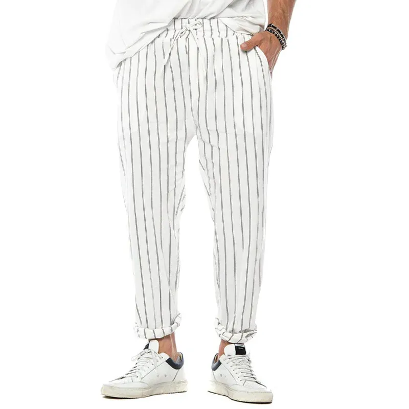 Men's Vertical Striped Cotton And Linen Straight Loose Trendy Casual Trousers 38653954Z sold by Manly product image thumbnail 3