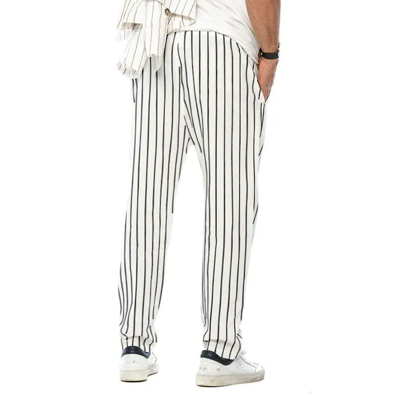Men's Vertical Striped Cotton And Linen Straight Loose Trendy Casual Trousers 38653954Z sold by Manly product image thumbnail 2