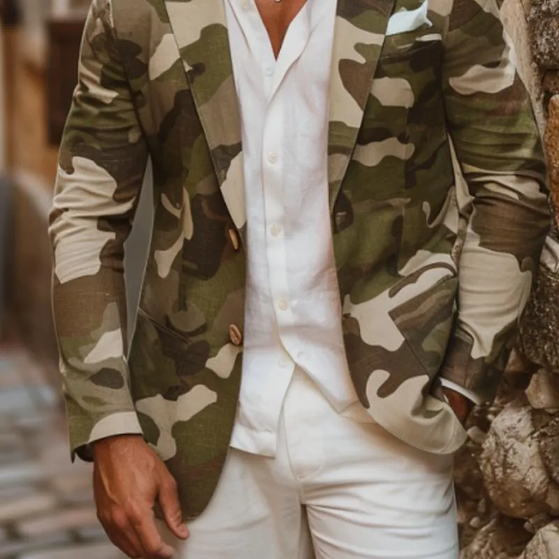 Men's Camouflage Print Peaked Lapel Two-Button Blazer 57476387Y sold by Manly product image thumbnail 5