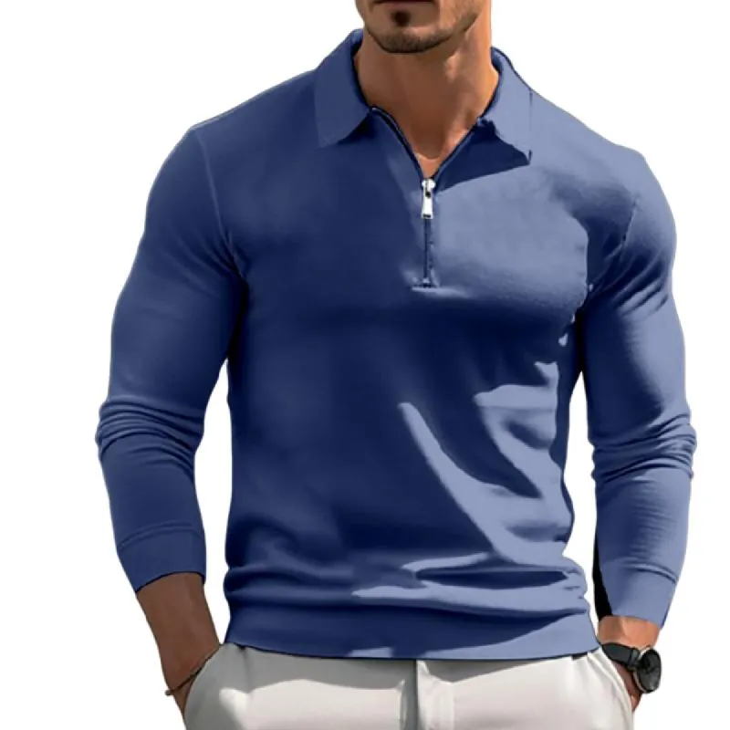 Men's Casual Zipper Lapel Slim Fit Long Sleeve Polo Shirt 02531919M sold by Manly