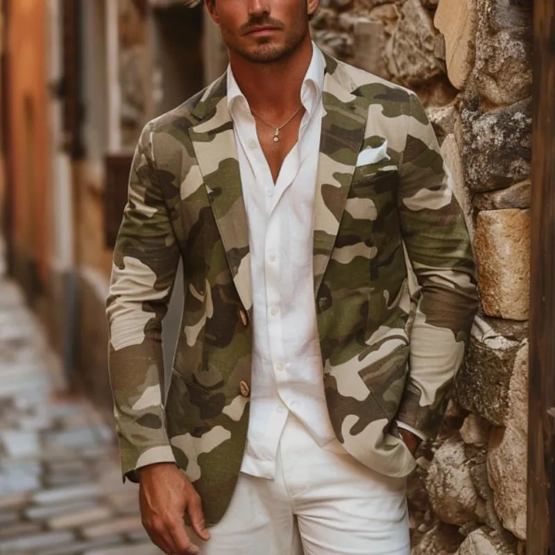 Men's Camouflage Print Peaked Lapel Two-Button Blazer 57476387Y sold by Manly product image thumbnail 3