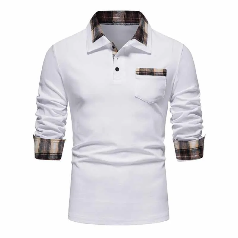 Men's Lapel Casual Pocket Long Sleeve POLO Shirt　89460439X sold by Manly