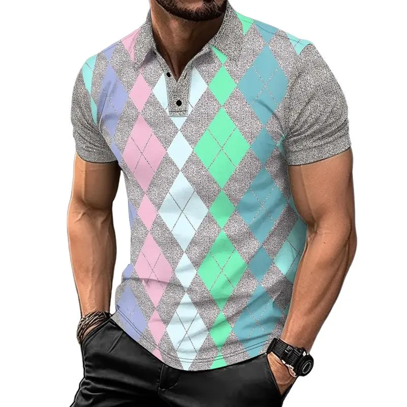 Men's Geometric Print Breathable Short Sleeve POLO Shirt 04626290X sold by Manly