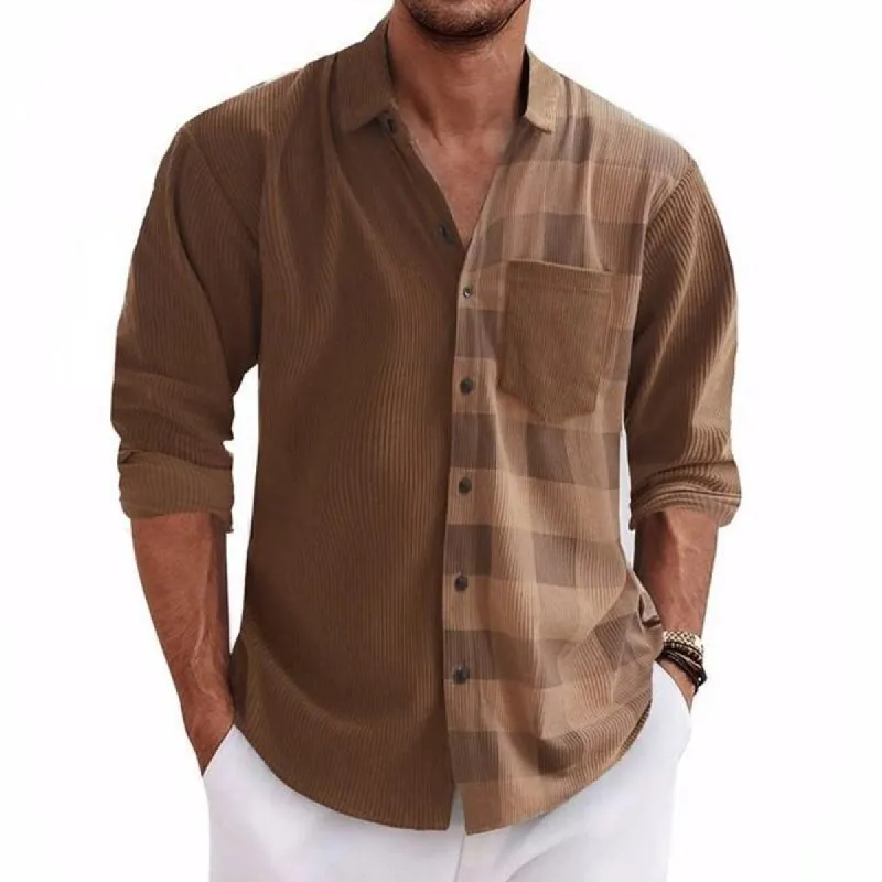 Men's Vintage Color Block Lapel Long Sleeve Shirt 33418671X sold by Manly