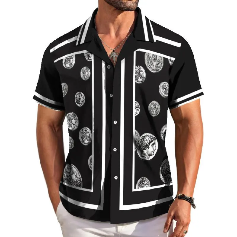 Men's Vintage Hawaiian Silver Coin Short Sleeve Shirt 74313554TO sold by Manly