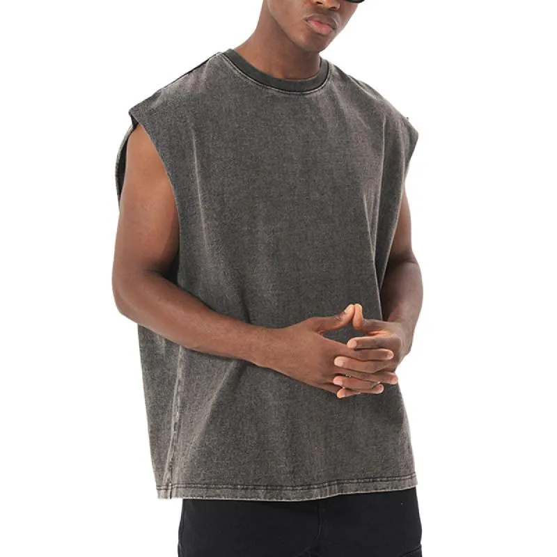 Men's Retro Washed Distressed Sleeveless Tank Top 05674184X sold by Manly