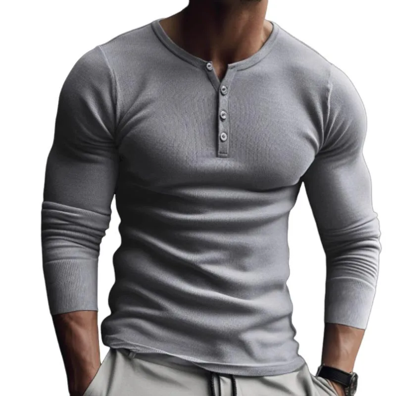 Men's Retro Casual Solid Color Striped Long Sleeve T-Shirt 13217607TO sold by Manly