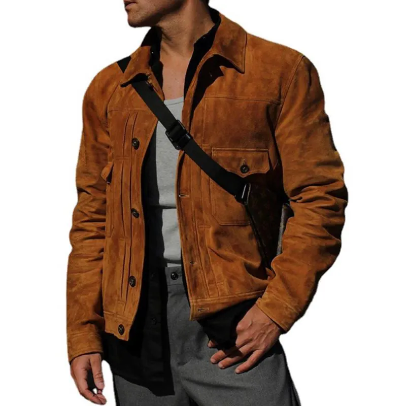 Men's Vintage Lapel Multi Pocket Single Breasted Biker Jacket 65475050M sold by Manly