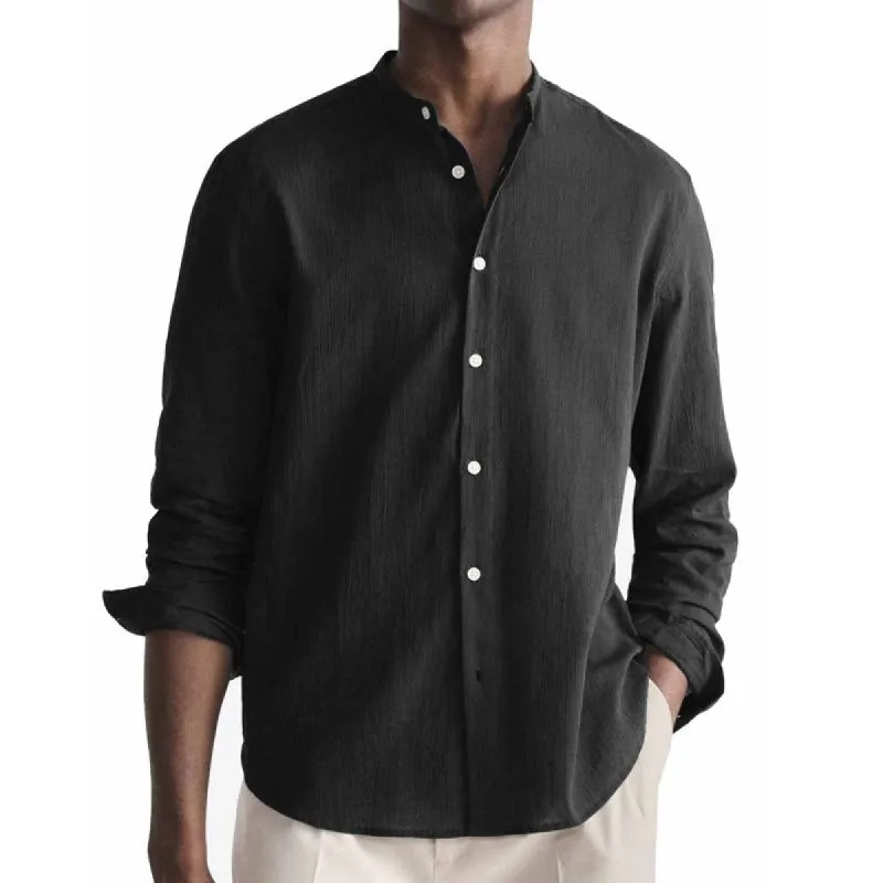 Men's Casual Solid Color Stand Collar Long Sleeve Shirt 25944289X sold by Manly