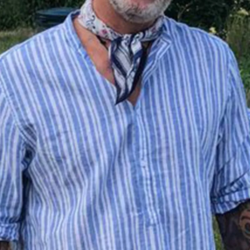 Men's Retro Casual Striped Colorblock Long Sleeve Shirt 93857734TO sold by Manly product image thumbnail 3