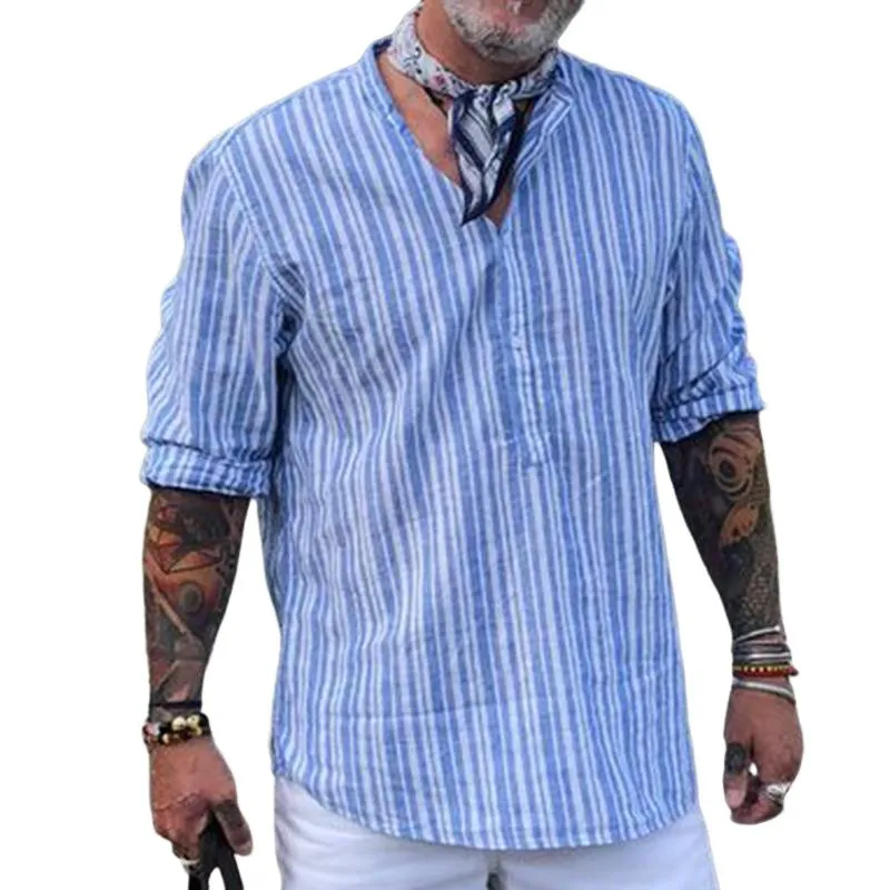 Men's Retro Casual Striped Colorblock Long Sleeve Shirt 93857734TO sold by Manly