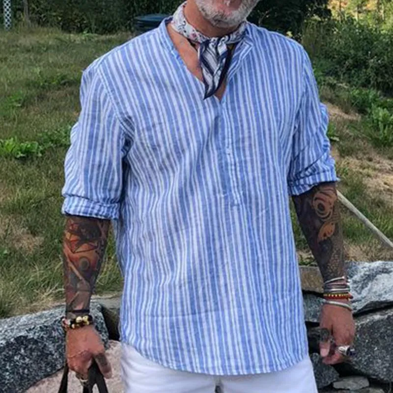 Men's Retro Casual Striped Colorblock Long Sleeve Shirt 93857734TO sold by Manly product image thumbnail 2