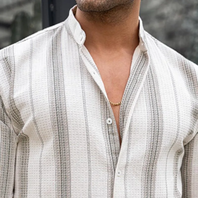 Men's Retro Casual Waffle Stripe Print Shirt 44626290TO sold by Manly product image thumbnail 3