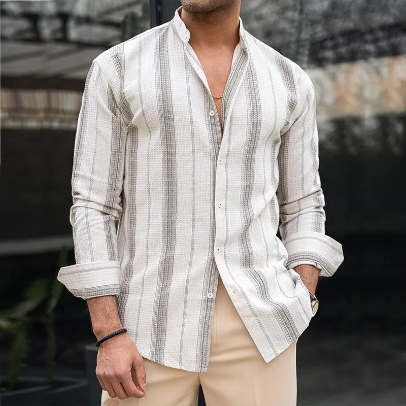 Men's Retro Casual Waffle Stripe Print Shirt 44626290TO sold by Manly product image thumbnail 2